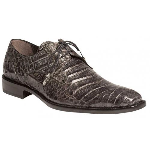 Mezlan "Anderson" Grey All-Over Genuine Crocodile Shoes With Crocodile Wrapped Tassels 13584-F.